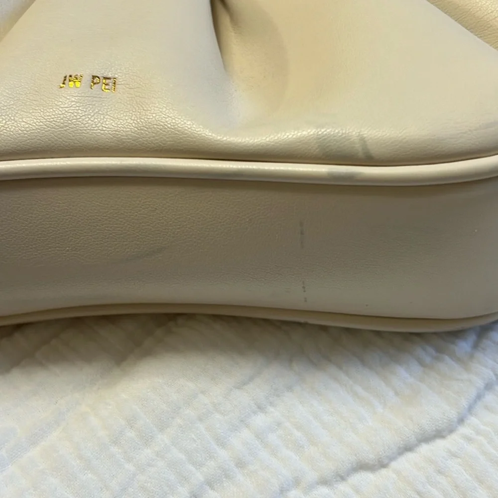 JW PEI Gabbi Ruched Small Hobo Vegan Faux Leather Wrist Handbag Ivory Neutral